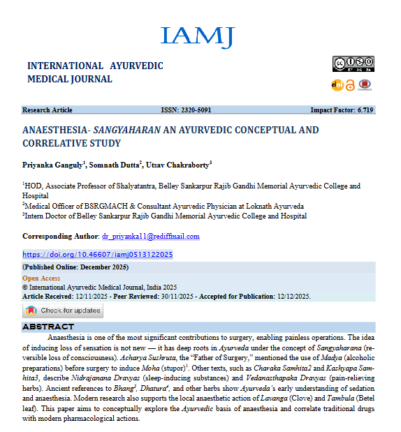 Anaesthesia – Sangyaharan: Ayurvedic Conceptual and Correlative Study