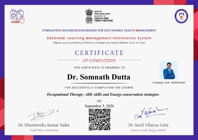 Dr. Somnath Dutta Completes Occupational Therapy Course Under Ministry of Health and Family Welfare